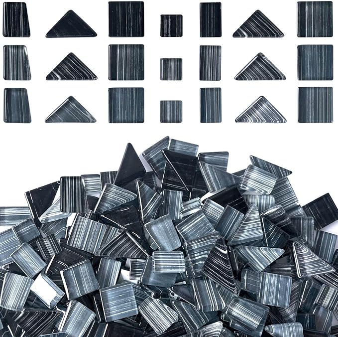 LITMIND 1.1LB Black-Gray Mix Striped Crystal Glass Mosaic Tiles – Assorted by LITMIND