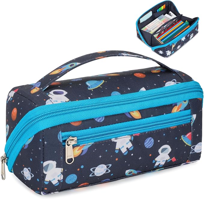 Large Pencil Case for Boys, Durable Pencil Pouch for School, Wide Opening Soft by BrainyBees