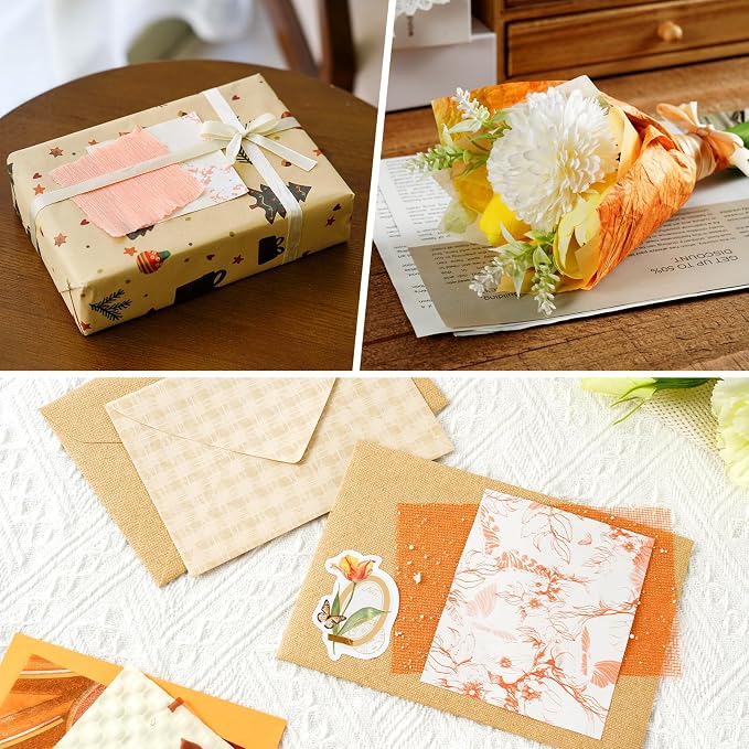50 Sheets Orange Scrapbook Paper Textured Mesh Fabric Assorted | Multi-texture - Image 7