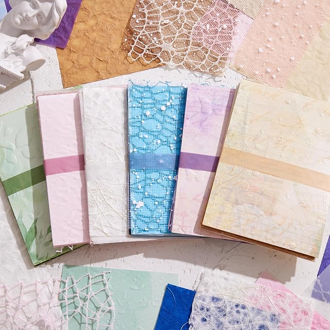 108 Sheets Textured Scrapbook Paper and Mesh Fabric Assorted Set - Image 5