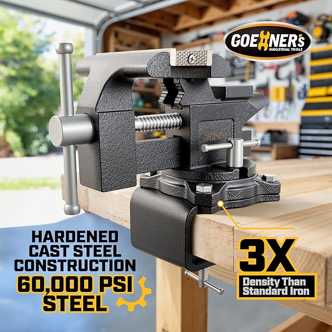Updated 2-In-1 Bench Vise or Table Vise 4.5 Inch, Clamp Vice for Workbench Constructed with Cast Steel, Heavy Duty Workbench Vise Swivel for Woodworking