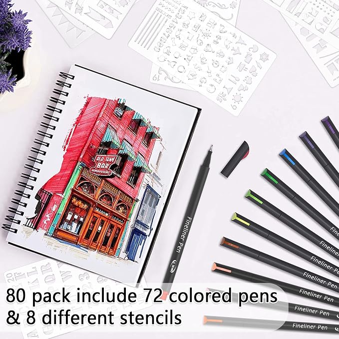 Tebik 80 Pack Planner Colored Pens, 72 Colors Drawing Pens - Image 3