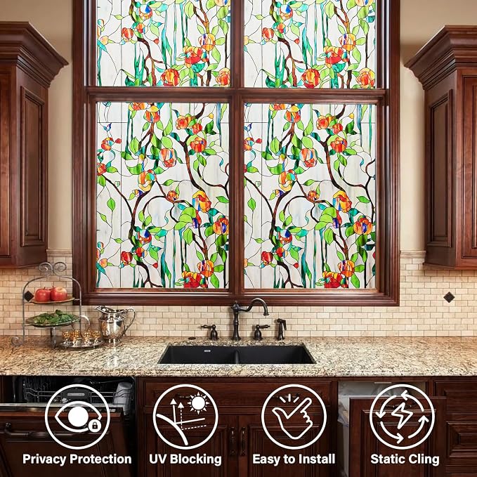 Kromapolis Window Privacy Film Stained Glass Faux 3D Rose Decorative UV Sun - Image 5