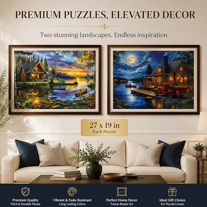 Puzzles for Adults 1000 Pieces, 2 Pack Unique 1000 Piece Lake and Night View - Image 5