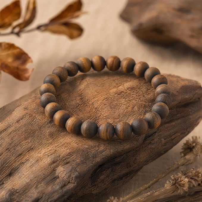 48pcs Natural Matte Tiger Eye Gemstone Beads，8mm Frosted Round Loose Stone Beads - Image 3
