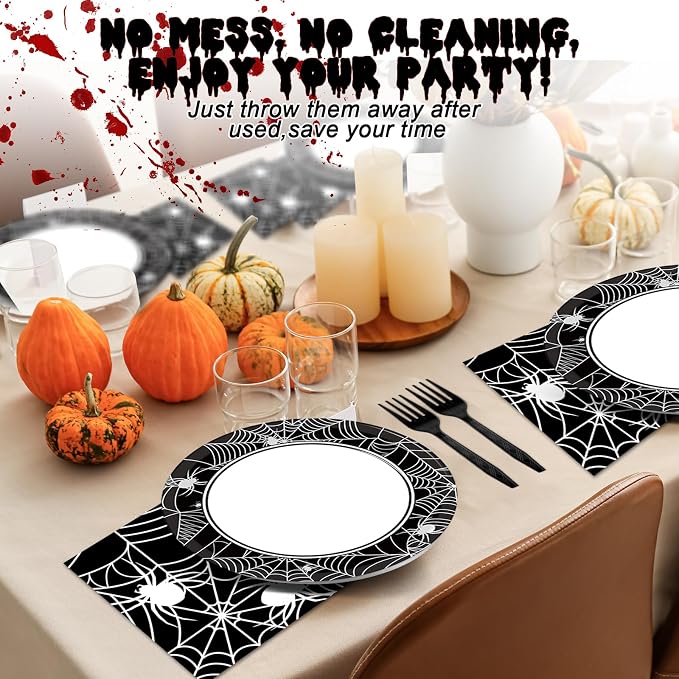 50 Guests Halloween Spider Web Plates and Napkins Party Supplies Spiderweb - Image 5