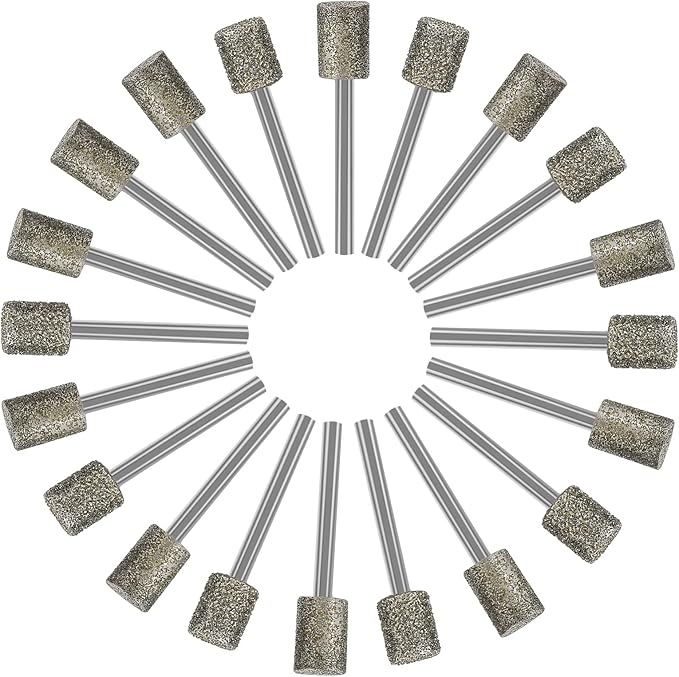 Stone Carving Set Diamond Burr Bits Compatible with Dremel, 46Grit 150Grit 20PCS Polishing Kits Rotary Tools Accessories with 1/8'' Shank for Engraving, Grinding, Stone, Rocks, Jewelry, Glass