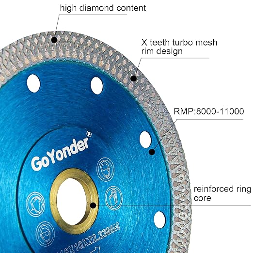GoYonder Super Thin 4" Grinder Blades Tile Blade, Diamond Saw Blade for Cutting Porcelain Tiles Granite, 105mm Tile Cutting Blade for Angle Grinder