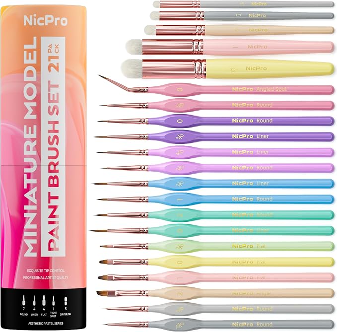 Nicpro 21PCS Fine Detail Paint Brush Drybrush Set, Aesthetic Pastel Fine Tip by Nicpro