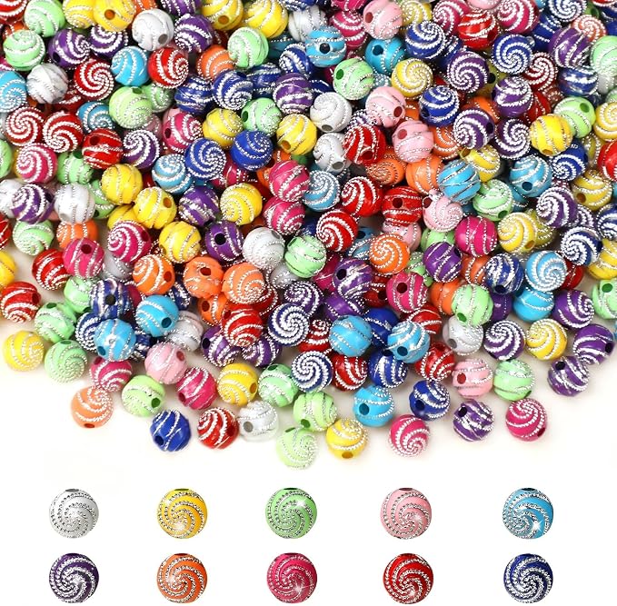 1000PCS 8mm Acrylic Beads for Bracelets, Colorful Round Sparkle Spiral Bead by TOBETOPTOOLER