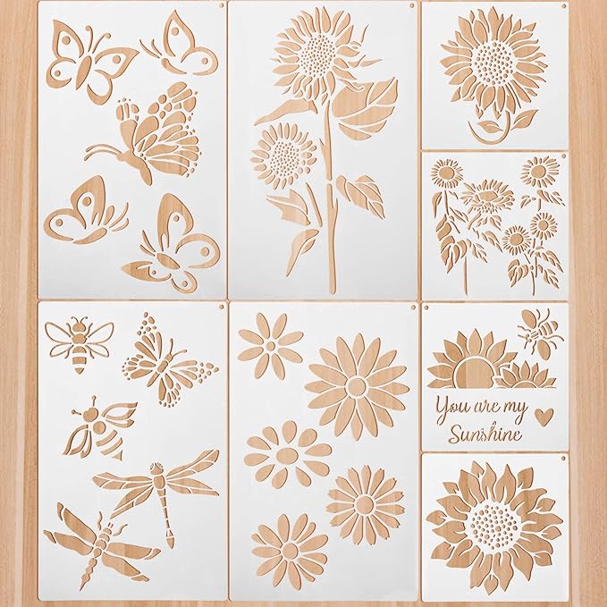 8 Pieces Sunflower Butterflies Painting Stencils Flower Butterfly Stencil Kit by Zonon