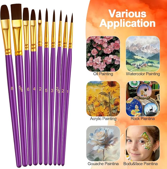 Paint Brushes Set, 24 Pack 240 Pcs Round-Pointed Tip Paintbrushes Nylon Hair - Image 2