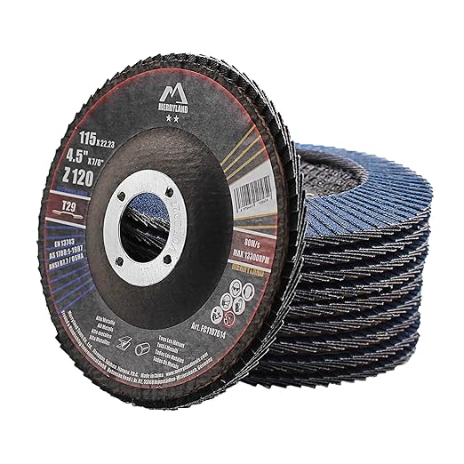 Merryland Flap Disc 4 1/2 inch Metal for Angle Grinder, 4.5inch 120 Grit T29 Flap Wheel 10 Pack, Blue Zirconium Corundum INOX Stainless Steel Iron Universal, Craft-Line FC1107614-10