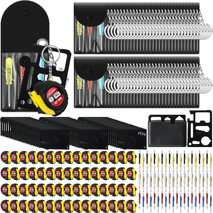 240 Pcs Mini Tape Screwdriver Keychain Set Christmas Men Gifts Bulk Adult Party Favors Multitool Pen Card Tool Measuring Keychains Stocking Christmas Stuffers for Men Dad (Multicolor)