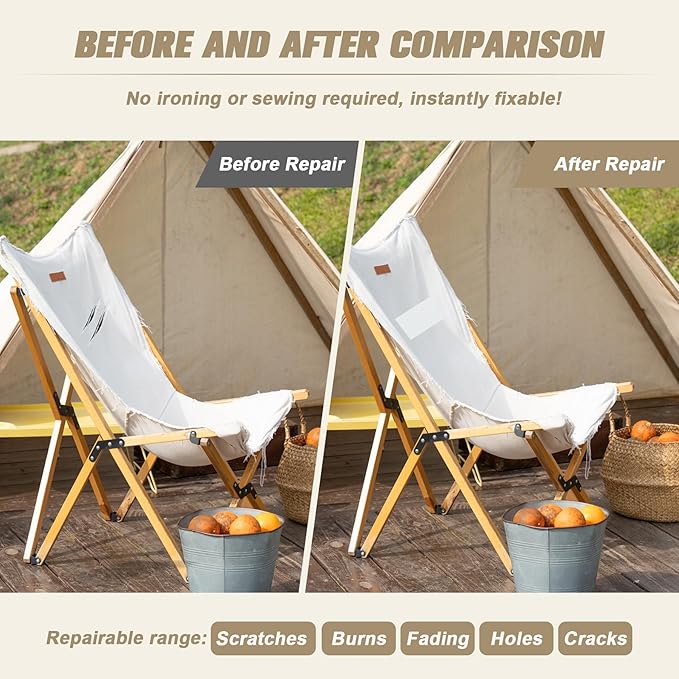 OAZ 2 Pieces 9 x 11 inch Canvas Repair Patches Canvas Fabric Patch Self-Adhesive Canvas Repair Tape Waterproof Outdoor Gear Repair Patch Kit for Boat Cover Awning Sofa Chair Couch Tent Bag (Khaki)
