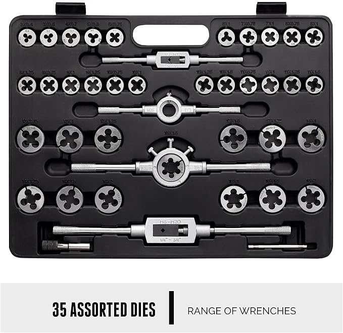 Segomo Tools 110 Piece Hardened Alloy Steel Metric Tap And Die Threading Tool Set With Storage Case | Metric Tap and Die Set | Rethreading Kit | Tap Set | Tap and Die Kit - TD110MM
