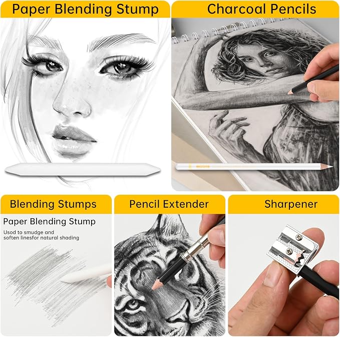 24 Piece Sketch Pencil Set, Graphite Charcoal - Image 6