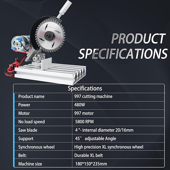 RATTMMOTOR 5" Mini Table Saw for Craft Q99-7 Multipurpose Portable Small Hobby Table Saw Cutting Machine 110V-220V, 0-45° Angle Adjustable, 997 Motor 18000RPM for Crafts