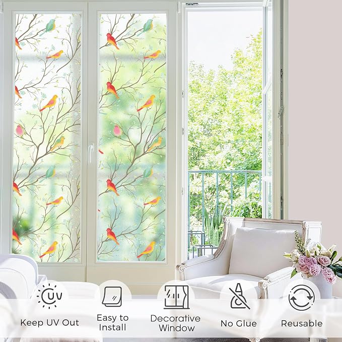 Coavas Privacy Window Film Non-Adhesive Translucent Bird Window Film Decorative - Image 3