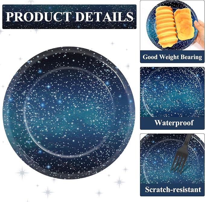 48Pcs Starry Night Starry Sky Galaxy Paper Plates and Napkins Solar System - Image 3