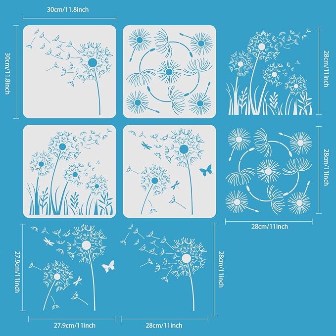 ORIGACH 4 Pcs 12 x 12 Inch Reusable Dandelion Wall Painting Stencils | - Image 3