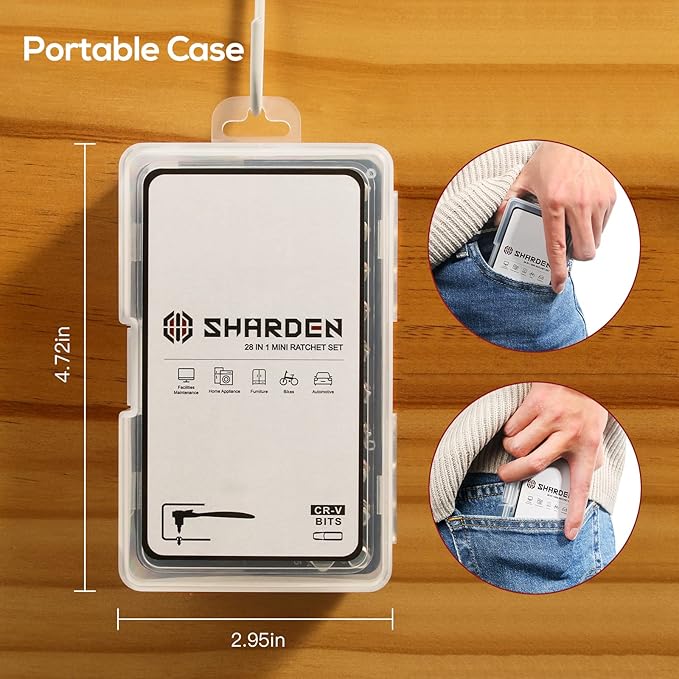 Sharden 1/4 Mini Ratchet Set 28pcs Right Angle Screwdriver and Bit with Metric Socket Set, 72 Tooth Small Ratcheting Wrench Offset Screwdriver Low Profile Stubby Ratchet for Tight Spaces