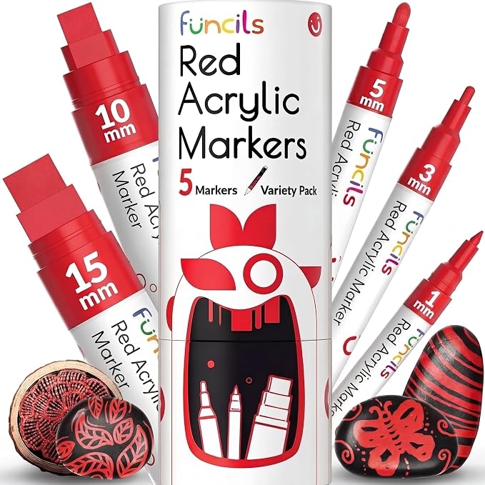 5 Acrylic Red Paint Pens by Funcils