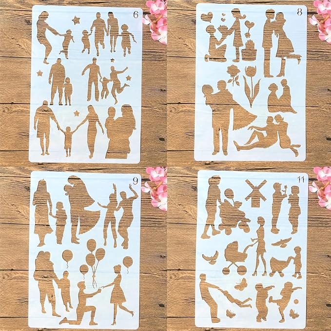 TIAMECH 4 Pcs A4 Reusable Family Stencils by TIAMECH