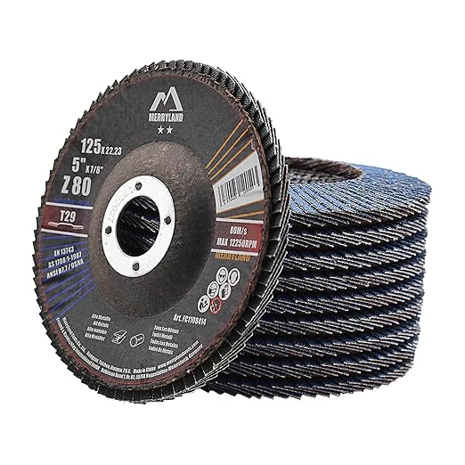 Merryland Flap Disc 5 inch Metal for Angle Grinder, 5inch 80 Grit T29 Flap Wheel 10 Pack, Blue Zirconium Corundum INOX Stainless Steel Iron Universal, Craft-Line FC1108414-10