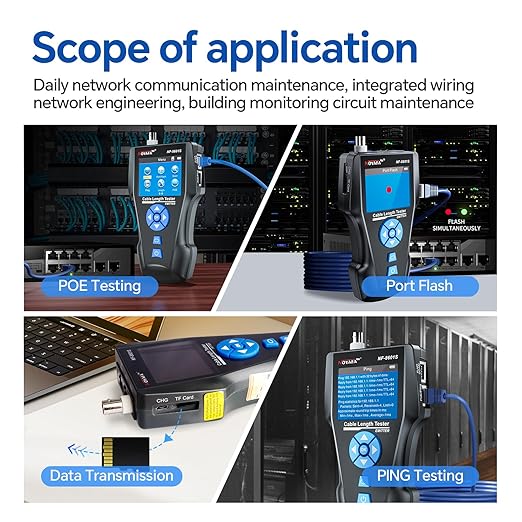 NOYAFA NF-8601S Network Cable Tester, Ethernet Tester Cable with LED Screen, PoE Test for RJ45/RJ11/BNC/Metallic Cable, Test Diagnostic Tool for PING Line Tracer, Crosstalk Test, Fault Location