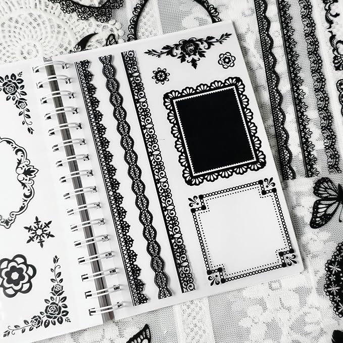 130 Pcs Vintage Black White Lace Scrapbook Stickers - Image 5