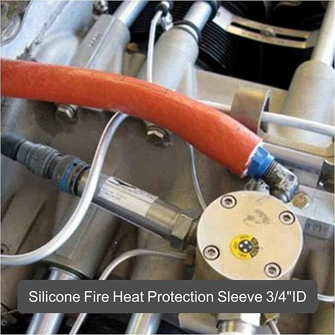 Insulation Heat Shielded Fire Thermo Armor Fire Sleeve Silicone Coated Fiberglass Heat Protection for Automotive Hose Lines & Electrical Wiring-（Red 3/4" ID x5FT）