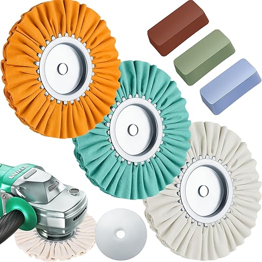 Amylove 8 Inch Airway Buffing Wheels Aluminum Wheel Polishing Kit in Diameter 5/8 Inch Arbor Hole, Polishing Compound and Metal Polish Kit for Angle Grinder (Fresh Color,6 Pcs)