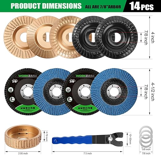 14pcs Wood Carving Disc Set for 4 in 4.5 in Angle Grinder | For Quick Rough - Image 2