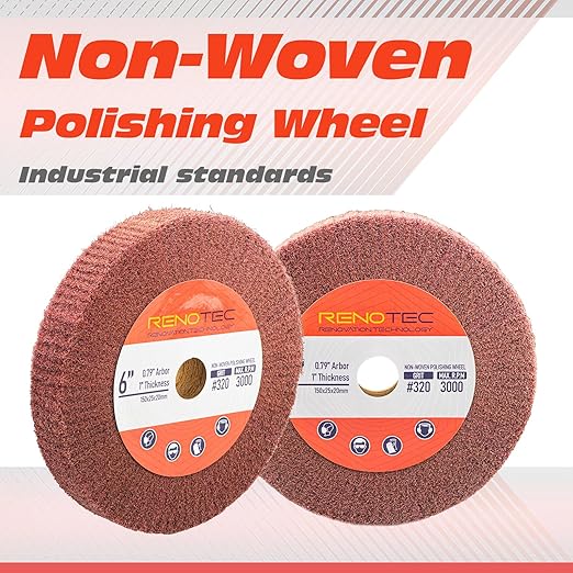 6 Inch Flap Wheel, Non-Woven Abrasive Polishing Wheel, 1 Inch Thickness, 3/4 Inch Arbor, for Bench Grinder (4 Pcs Grit320)