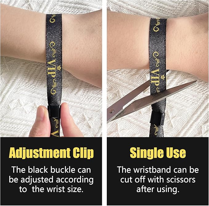 100 Pcs VIP Cloth Event Wristband, Disposable VIP Wristbands for Events, Colored VIP Wristbands Events,for Lightweight Concert,Club Entrance Wrist Strap Party Wristband Event (Color : Black)