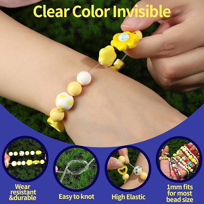 FANDAMEI 1mm Elastic Bracelet String Cord, Crystal Stretch Bead Cord - Image 3