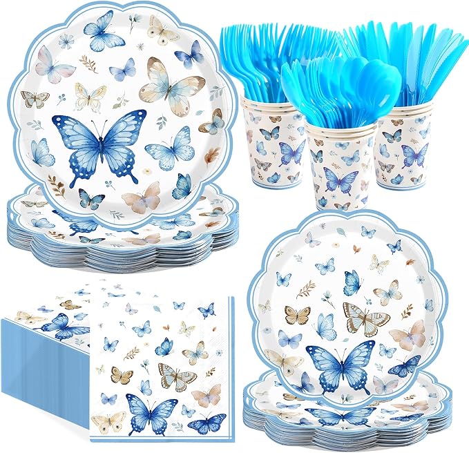 Blue Butterfly Butterflies Scalloped Party Decorations, Serves 24 | Butterflies by Greencian