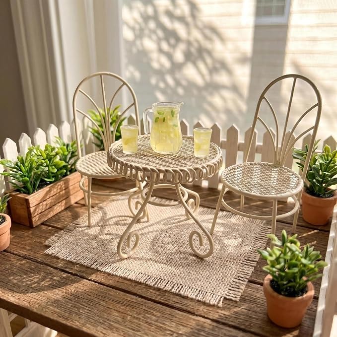6 PCS Dollhouse Miniature Bistro Table & Chairs Set - Image 4