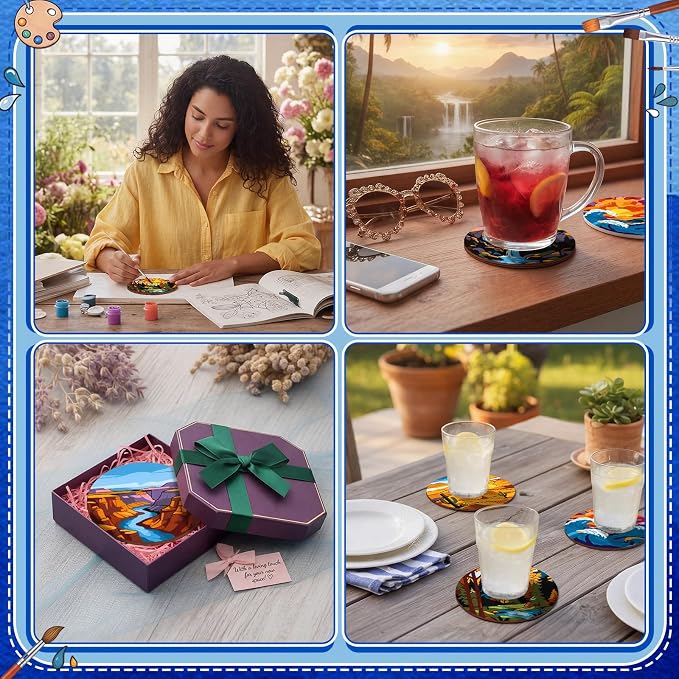 Reallnaive 8 Pcs Mountain Paint by Numbers Coasters Kit - Image 5