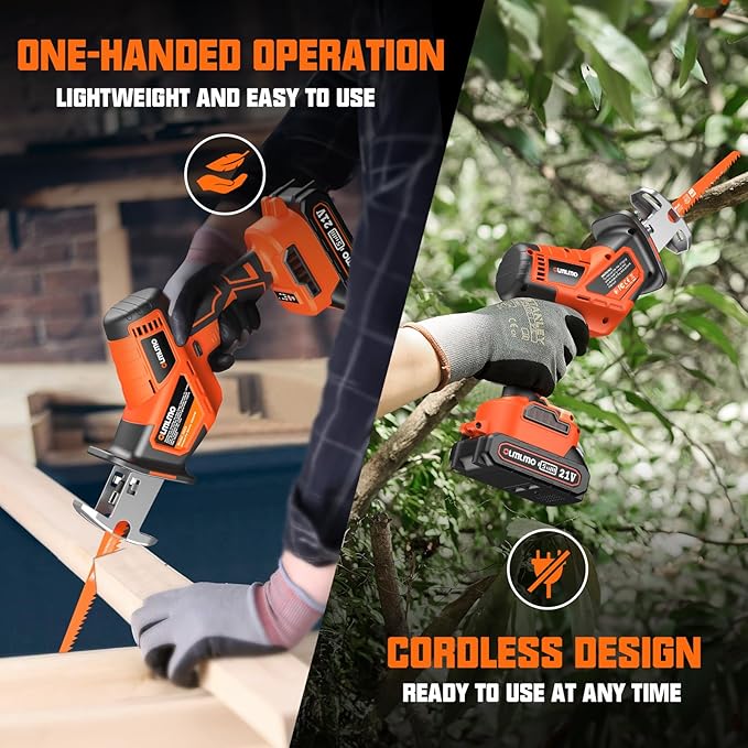 Cordless Reciprocating Saw With 8 Blades – 2×4000mAh Batteries, Brushless Motor, Variable Speed 0‑3200 SPM, Tool‑Free Blade Change, Power Reciprocating Saw for PVC Wood, Metal Cutting DIY