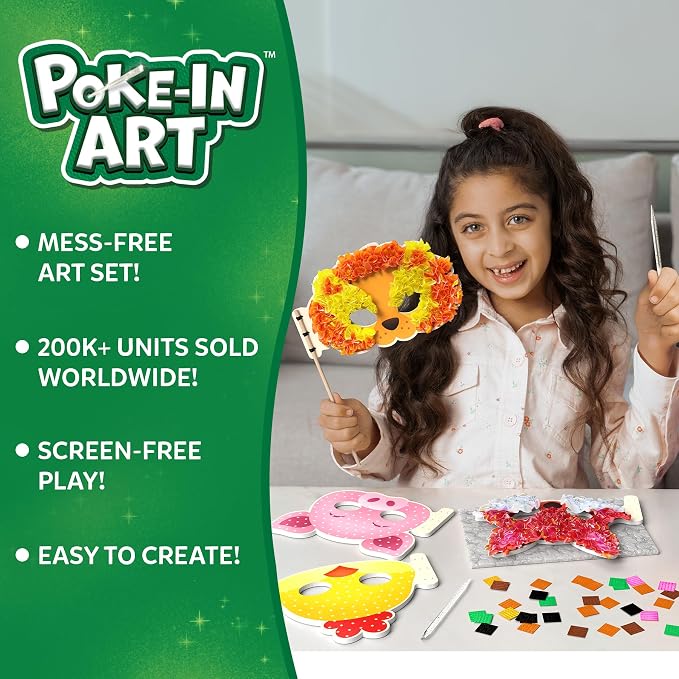 Skillmatics Poke-in Art – Animal Masks, Mess-Free DIY Wood Craft Kit | Fun - Image 2