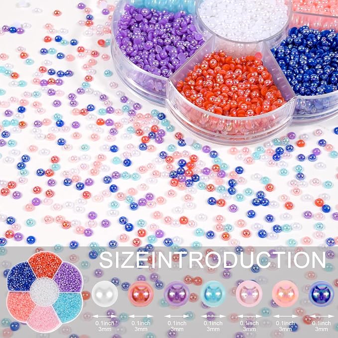 NACHLYNN 6480 Pcs Flat Back Pearl 7 Sizes Mixed Colors AB Half Round Beads - Image 2