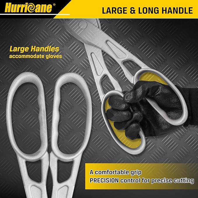 HURRICANE 12 inch Aluminum Metal Cutter with Replaceable Blades, Heavy-Duty Straight Cut Aluminum Snips, Large Handle Metal Shears for Cutting Tin, Copper, Vinyl, Steel, and Stainless Steel