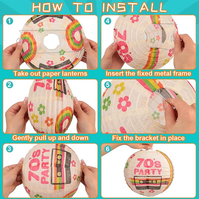 Panelee 12 Pcs 70's Retro Paper Lanterns Party Decorations 8 Inch Hanging Round - Image 3