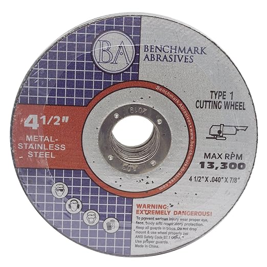 Benchmark Abrasives Grinder Cut Off Wheels 4 1/2 Inch Aluminum Oxide Thin Type 1 Angle Grinder Cutting Disc for Metal & Stainless Steel - .040" Thick 7/8" Arbor, Fast Grinder Cutting Wheel - 25 Pack