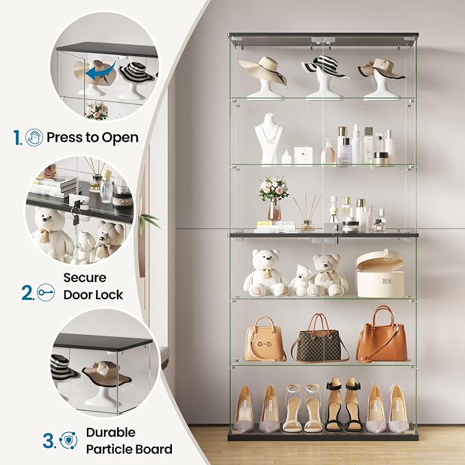 Dystler 6-Tier Glass Display Cabinet, RGB LED Lights - Image 7