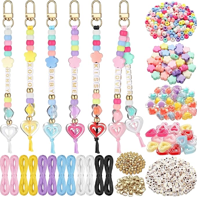 Landical 564 Pcs DIY Bead Keychain Kit Heart Shaped Key Chain Making Craft by Landical