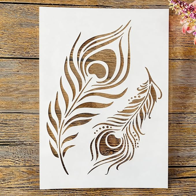 TIAMECH A4 Reusable Peacock Feather Stencil by TIAMECH