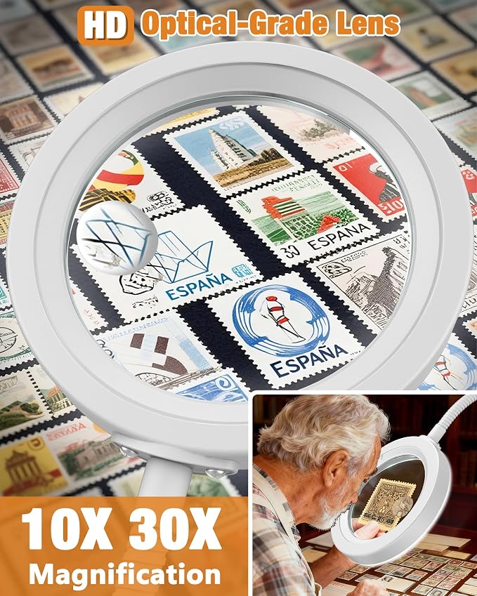 30X 10X Magnifying Glass with Light and Stand, 5 Color Modes Stepless Dimmable - Image 2